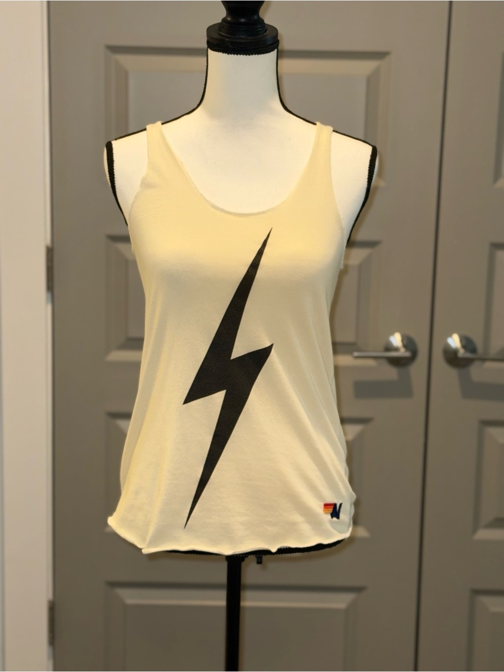 Aviator Nation Cream Tank with Black Lightning Bolt